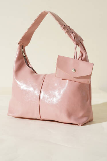 Bozuk Para Cüzdanlı Rugan Çanta Pudra - Kol Çantası