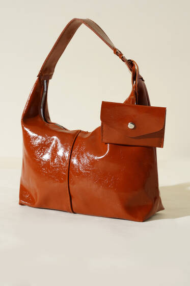 Bozuk Para Cüzdanlı Rugan Çanta Taba - Kol Çantası