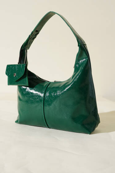 Bozuk Para Cüzdanlı Rugan Çanta Zümrüt - Kol Çantası