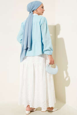 Brit Düğme Detaylı Bluz Mavi - 300-500 TL Ürünler