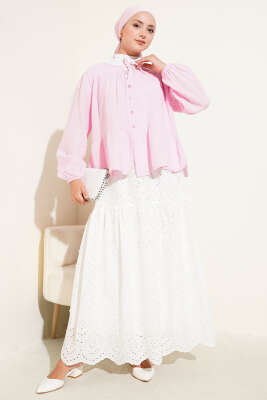 Brit Düğme Detaylı Bluz Pembe - 300-500 TL Ürünler