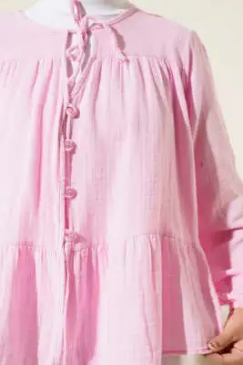 Brit Düğme Detaylı Bluz Pembe - Bluz