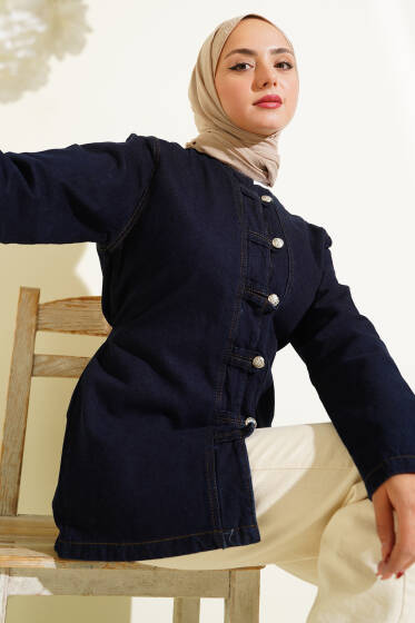 Brit Düğme Detaylı Kot Ceket Lacivert - Ceket
