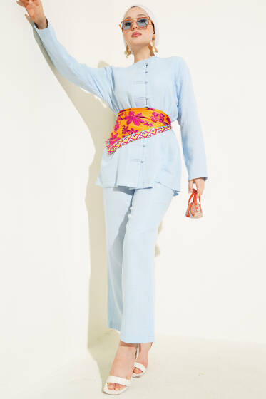 Brit Düğme Kaplamalı İkili Takım Mavi - İkili Takım