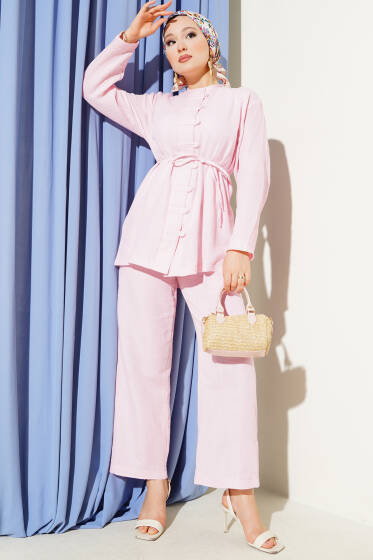 Brit Düğme Kaplamalı İkili Takım Pembe - İkili Takım