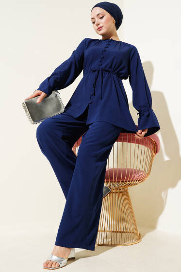 Brit Düğmeli Bilek Tünelli İkili Takım Lacivert - İkili Takım