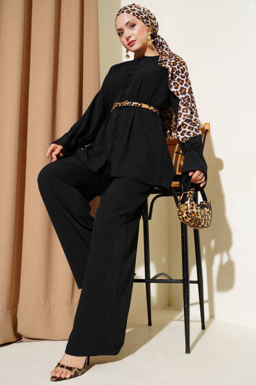 Brit Düğmeli Bilek Tünelli İkili Takım Siyah - İkili Takım