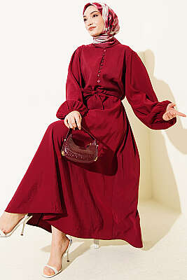 Brit Düğmeli Bluzlu Etekli Modal İkili Takım Bordo - HATUN