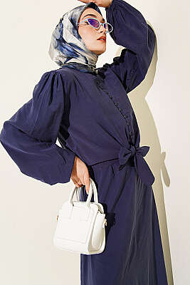 Brit Düğmeli Bluzlu Etekli Modal İkili Takım Lacivert - İkili Takım