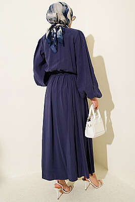 Brit Düğmeli Bluzlu Etekli Modal İkili Takım Lacivert - İkili Takım