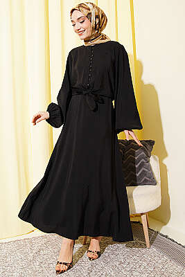 Brit Düğmeli Bluzlu Etekli Modal İkili Takım Siyah - İkili Takım