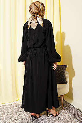 Brit Düğmeli Bluzlu Etekli Modal İkili Takım Siyah - İkili Takım