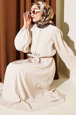 Brit Düğmeli Bluzlu Etekli Modal İkili Takım Taş - HATUN