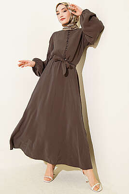 Brit Düğmeli Bluzlu Etekli Modal İkili Takım Vizon - HATUN