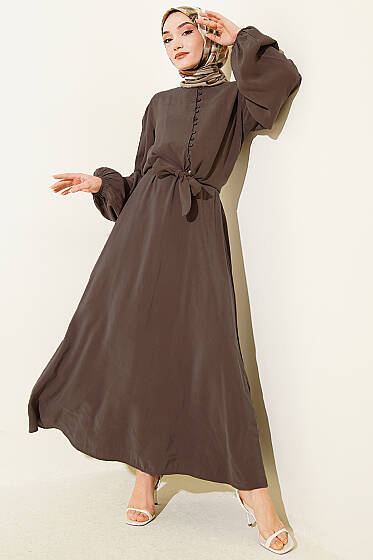 Brit Düğmeli Bluzlu Etekli Modal İkili Takım Vizon - İkili Takım