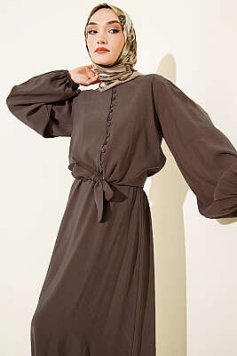 Brit Düğmeli Bluzlu Etekli Modal İkili Takım Vizon - İkili Takım