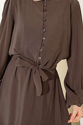 Brit Düğmeli Bluzlu Etekli Modal İkili Takım Vizon - İkili Takım