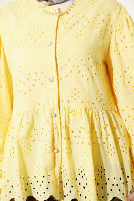 Brit Düğmeli Brodeli Gömlek Sarı - Gömlek