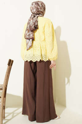 Brit Düğmeli Brodeli Gömlek Sarı - Gömlek