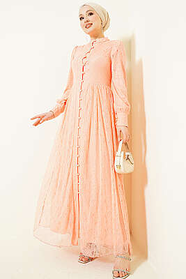 Brit Düğmeli Dantelli Abiye Elbise Yavru Ağzı - Elbise