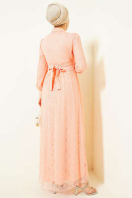 Brit Düğmeli Dantelli Abiye Elbise Yavru Ağzı - Elbise