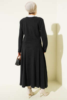 Brit Düğmeli Fitilli Kaşe Etekli İkili Takım Antrasit - İkili Takım