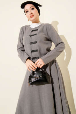 Brit Düğmeli Fitilli Kaşe Etekli İkili Takım Gri - İkili Takım