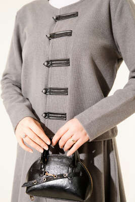 Brit Düğmeli Fitilli Kaşe Etekli İkili Takım Gri - İkili Takım