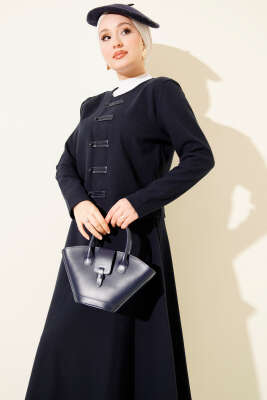 Brit Düğmeli Fitilli Kaşe Etekli İkili Takım Lacivert - İkili Takım