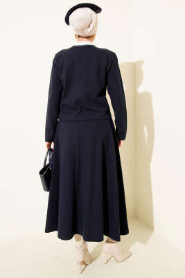 Brit Düğmeli Fitilli Kaşe Etekli İkili Takım Lacivert - İkili Takım