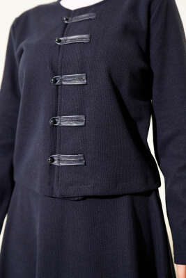 Brit Düğmeli Fitilli Kaşe Etekli İkili Takım Lacivert - İkili Takım