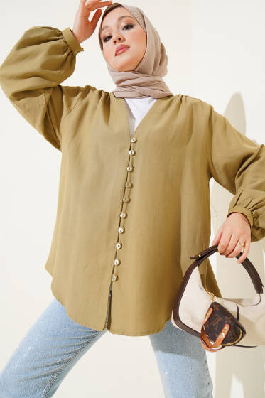 Brit Düğmeli Gömlek Nefti - Gömlek