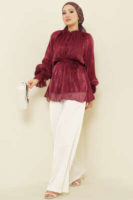 Brit Düğmeli Gül Detaylı Abiye Gömlek Bordo - Bayram Kombinleri