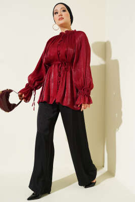 Brit Düğmeli Gül Detaylı Abiye Gömlek Bordo - Gömlek