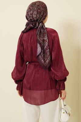 Brit Düğmeli Gül Detaylı Abiye Gömlek Bordo - Gömlek