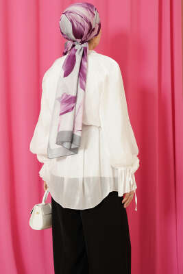 Brit Düğmeli Gül Detaylı Abiye Gömlek Ekru - Gömlek