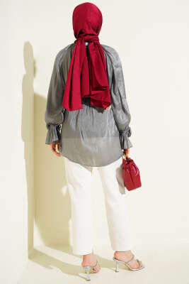 Brit Düğmeli Gül Detaylı Abiye Gömlek Füme - Gömlek