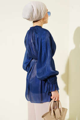 Brit Düğmeli Gül Detaylı Abiye Gömlek Lacivert - Gömlek