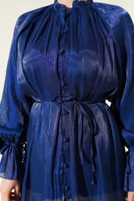 Brit Düğmeli Gül Detaylı Abiye Gömlek Lacivert - Gömlek