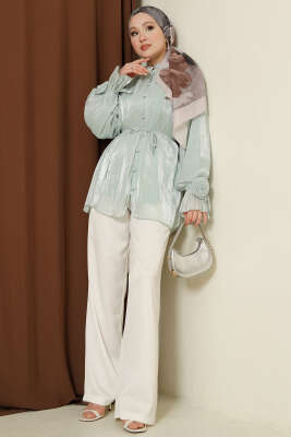 Brit Düğmeli Gül Detaylı Abiye Gömlek Mint - Gömlek
