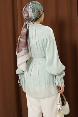 Brit Düğmeli Gül Detaylı Abiye Gömlek Mint - Gömlek