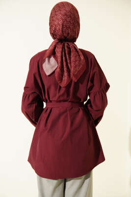 Brit Düğmeli Hakim Yaka Poplin Gömlek Bordo - Gömlek