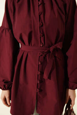 Brit Düğmeli Hakim Yaka Poplin Gömlek Bordo - Gömlek