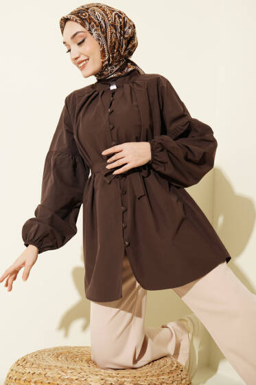 Brit Düğmeli Hakim Yaka Poplin Gömlek Kahve - Gömlek