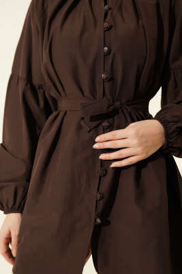 Brit Düğmeli Hakim Yaka Poplin Gömlek Kahve - Gömlek