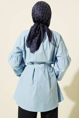 Brit Düğmeli Hakim Yaka Poplin Gömlek Mavi - Gömlek