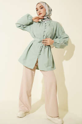 Brit Düğmeli Hakim Yaka Poplin Gömlek Mint - Gömlek