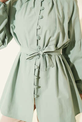 Brit Düğmeli Hakim Yaka Poplin Gömlek Mint - Gömlek