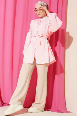 Brit Düğmeli Hakim Yaka Poplin Gömlek Pembe - Gömlek