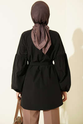 Brit Düğmeli Hakim Yaka Poplin Gömlek Siyah - Gömlek